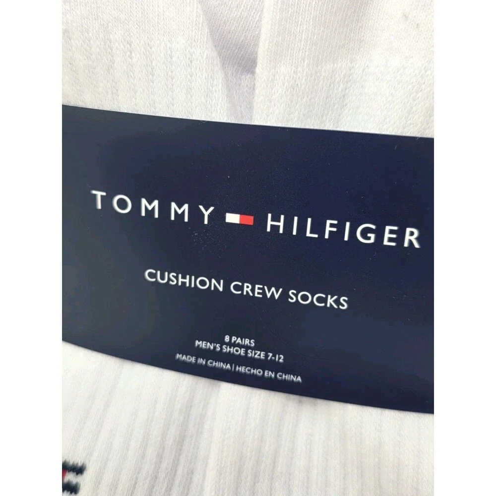 2pk Tommy Hilfiger Men's Casual Cushion Crew Sock (16 Pair) Fits Size 7-12 White